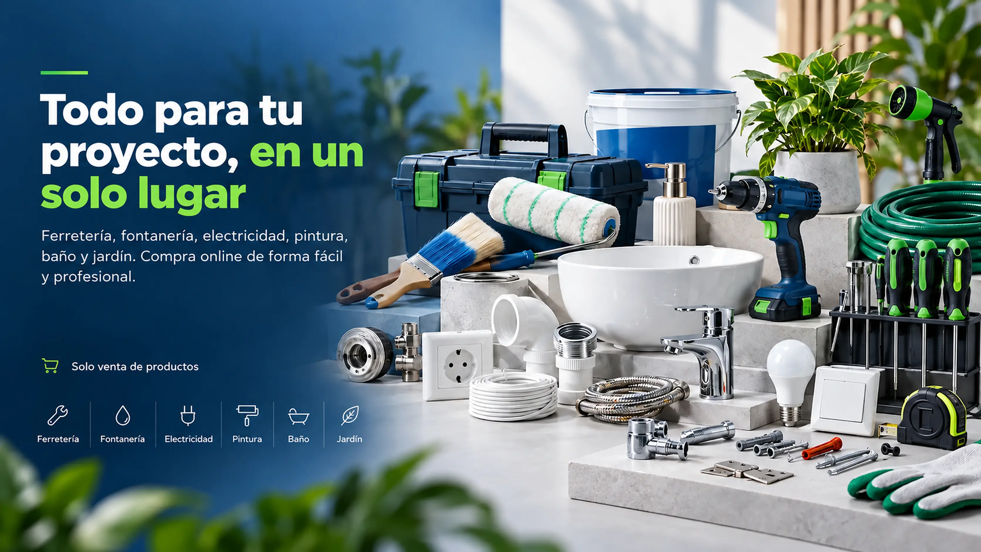 Productos de ferretería, fontanería, electricidad, pintura, baño y jardín de FVMarket
